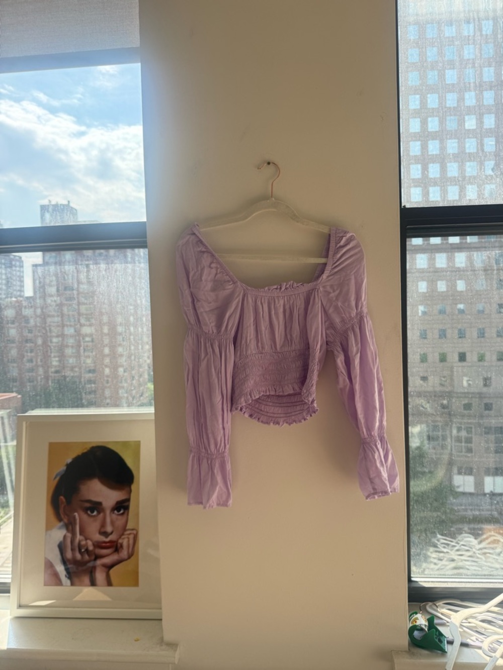 Nordstrom Lilac Smocked Square-Neck Top